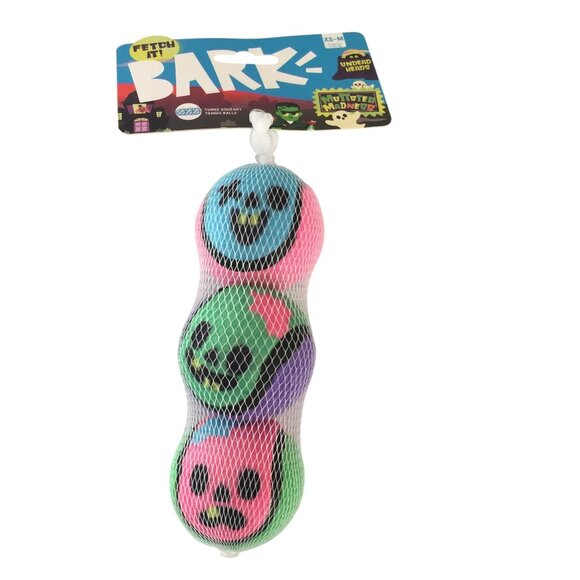 BARK Halloween Munster Madness Undead Heads Fetch It 3 Squeaky Tennis Balls - Picture 1 of 4